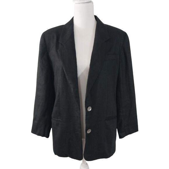 TALBOTS PETITES! PURE LINEN! GORGEOUS BLACK JACKET MOTHER/PEARL BUTTONS! SZ 10P - Picture 3 of 8